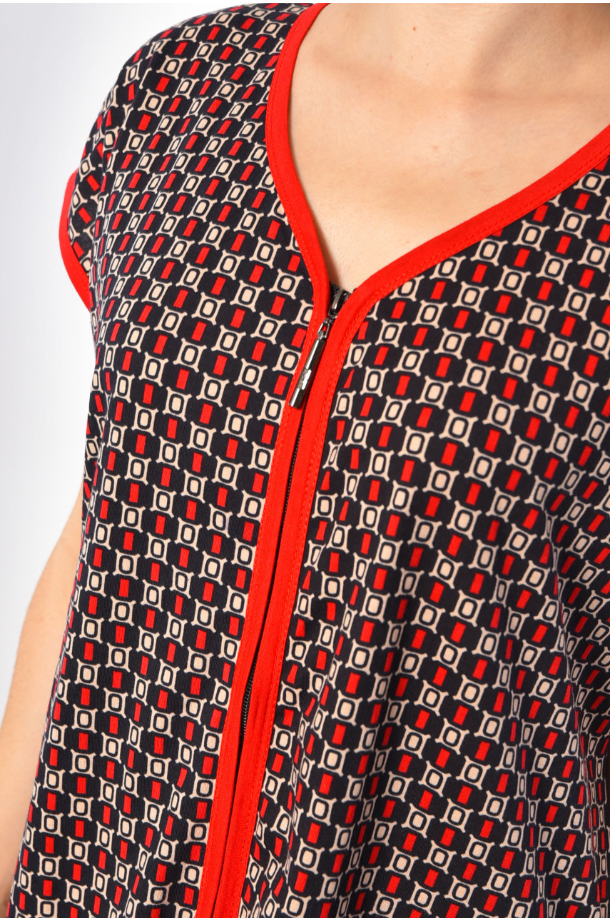 Халат женский полубатальный с принтом красного цвета 33003 185773 Халат женский полубатальный с принтом красного цвета 33003 185773