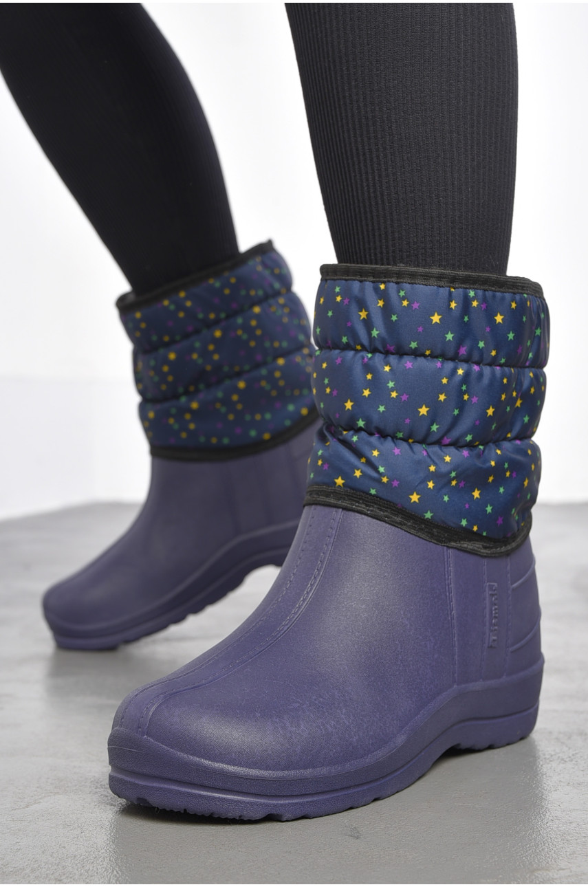 Дутики жіночі на хутрі темно-синього кольору з зірочками 185865