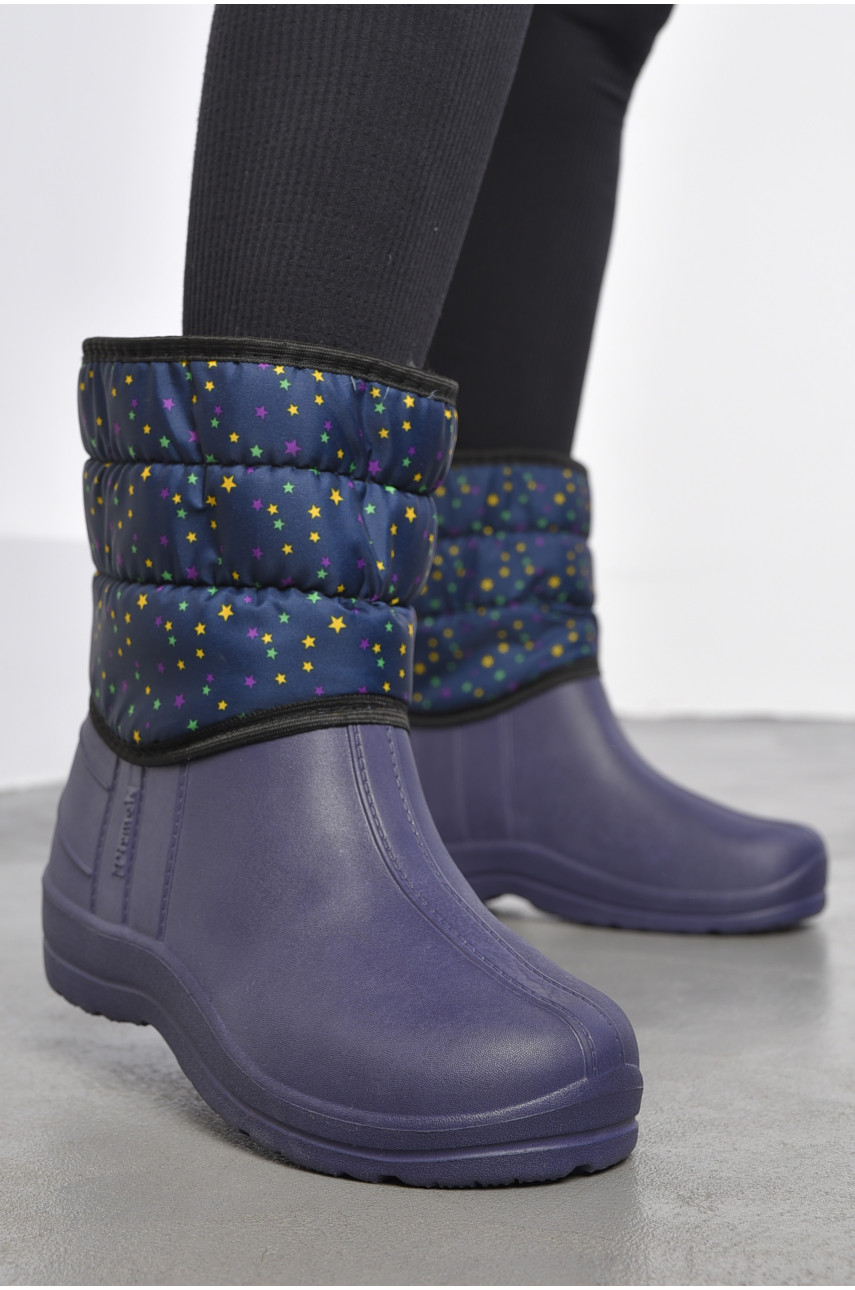 Дутики жіночі на хутрі темно-синього кольору з зірочками 185865