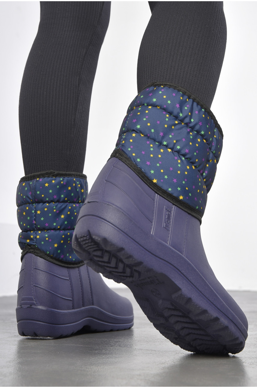 Дутики жіночі на хутрі темно-синього кольору з зірочками 185865