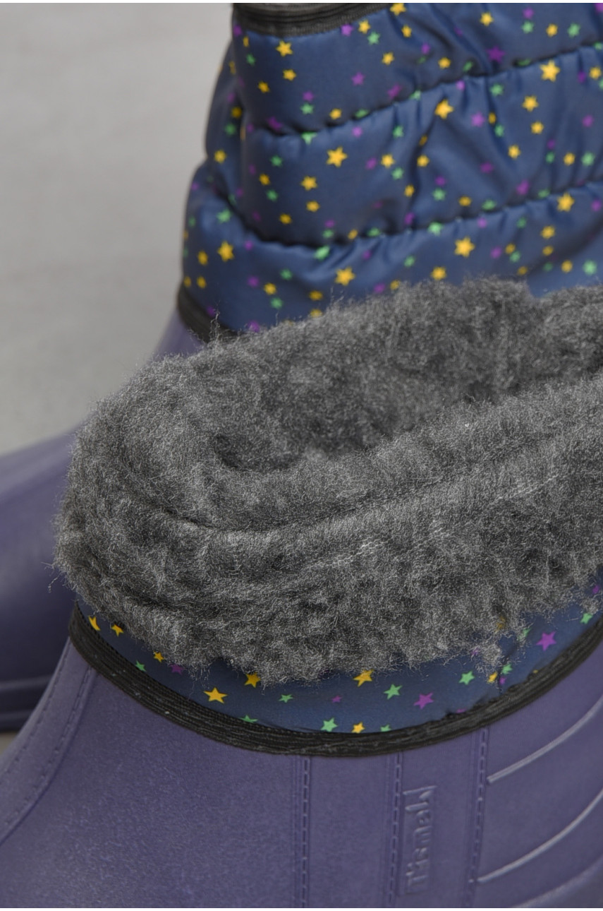 Дутики жіночі на хутрі темно-синього кольору з зірочками 185865