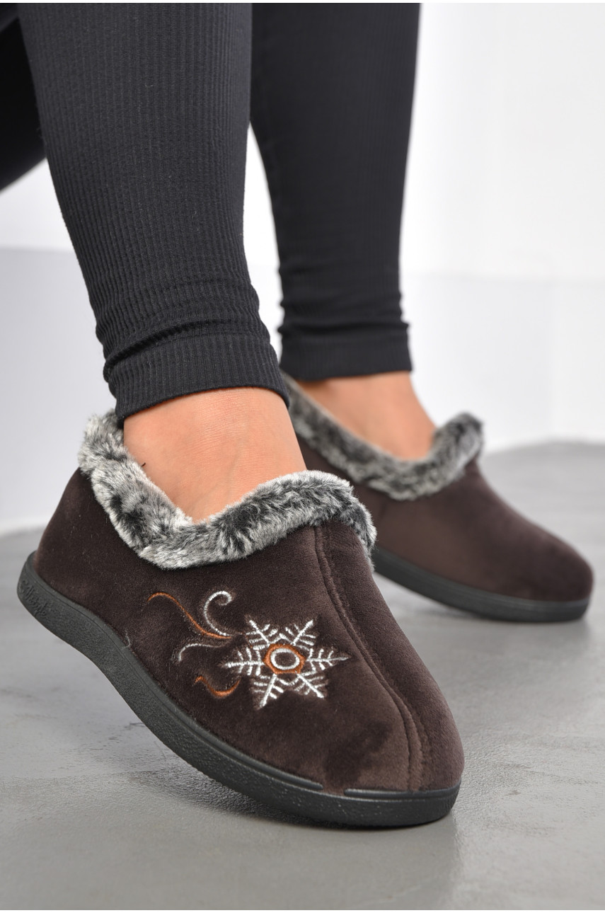 Капці жіночі на хутрі коричневого кольору з візерунком К-2202 186055