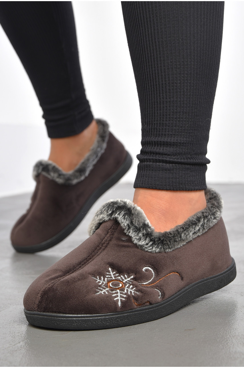 Капці жіночі на хутрі коричневого кольору з візерунком К-2202 186055