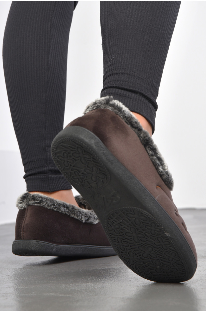 Капці жіночі на хутрі коричневого кольору з візерунком К-2202 186055