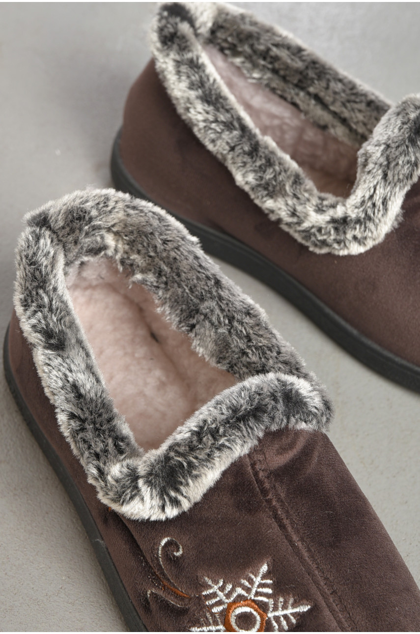 Капці жіночі на хутрі коричневого кольору з візерунком К-2202 186055