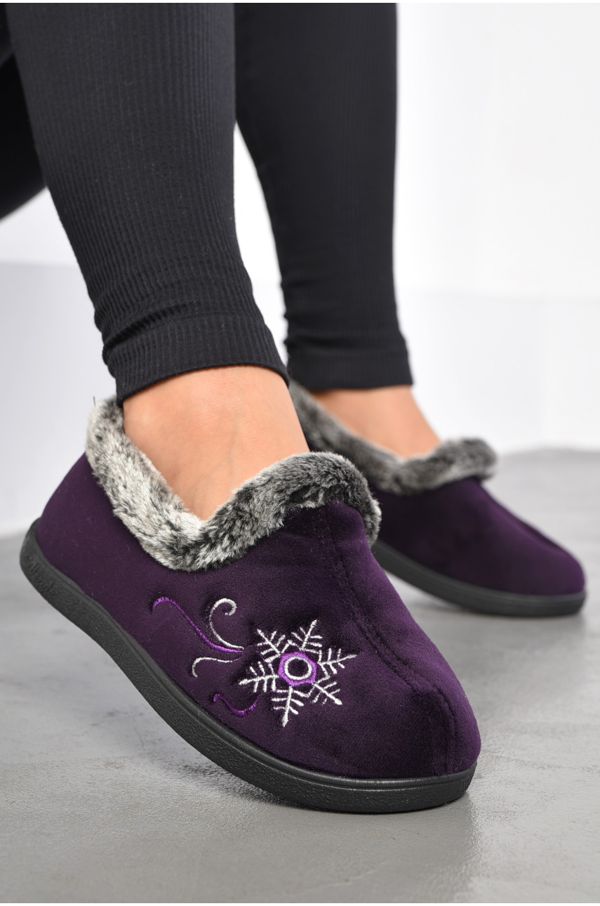 Капці жіночі на хутрі фіолетового кольору з візерунком К-2202 186056
