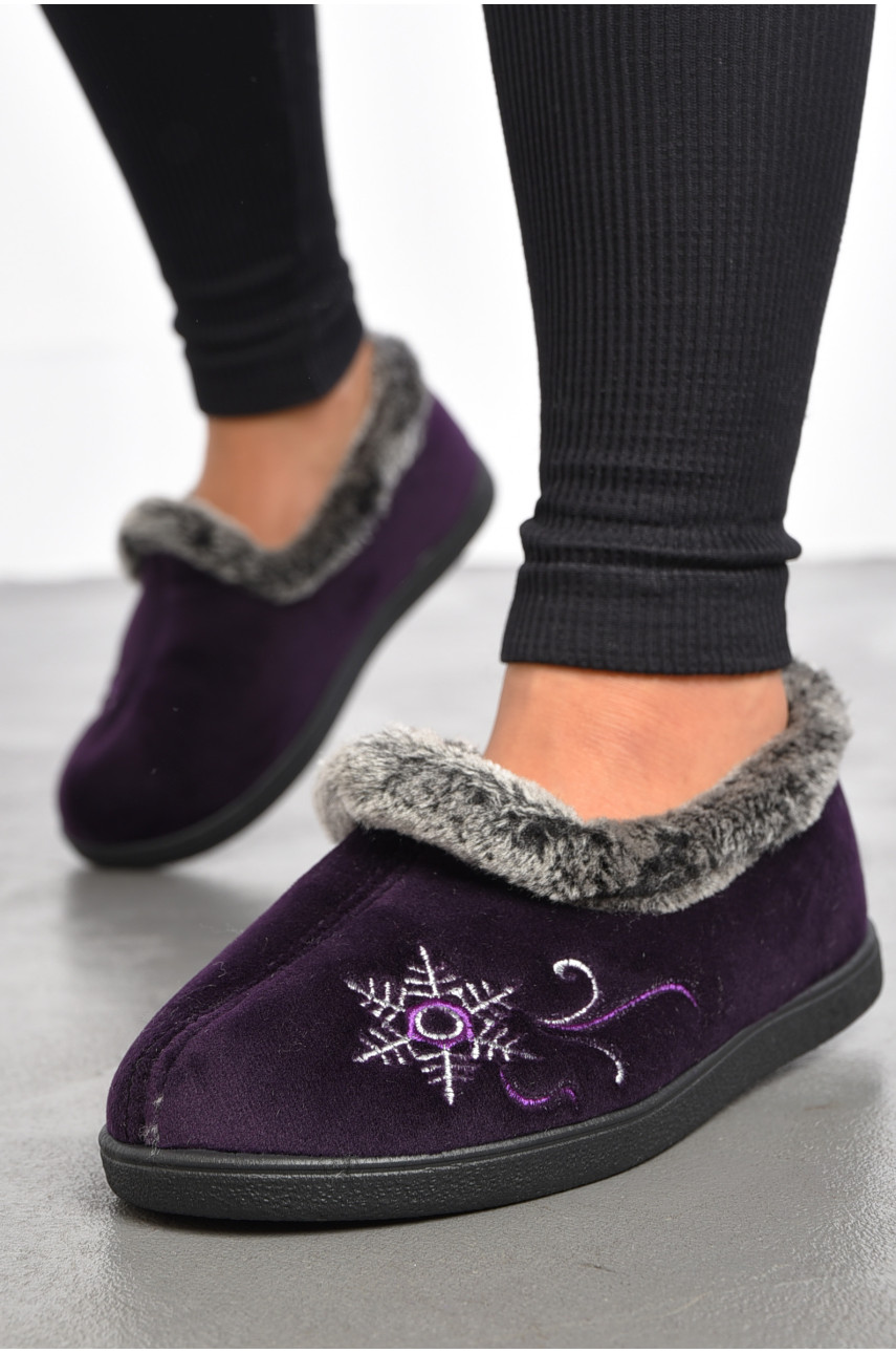 Капці жіночі на хутрі фіолетового кольору з візерунком К-2202 186056