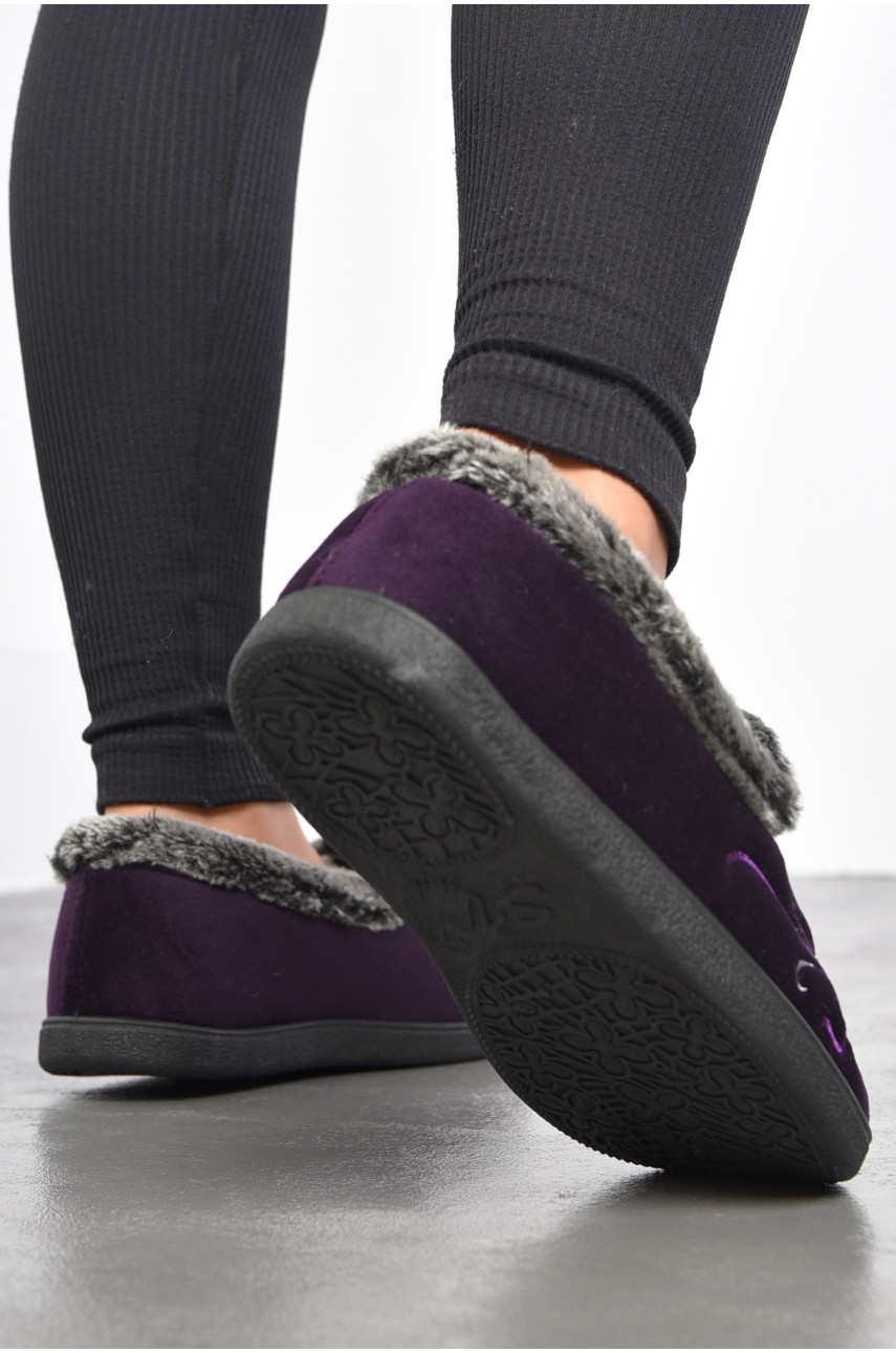 Капці жіночі на хутрі фіолетового кольору з візерунком К-2202 186056