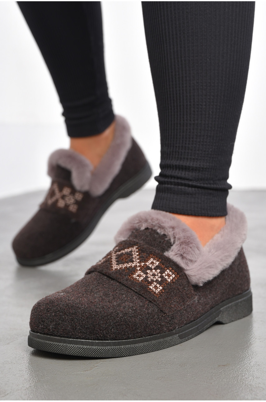 Капці жіночі на хутрі коричневого кольору з візерунком ТА-2101 186079