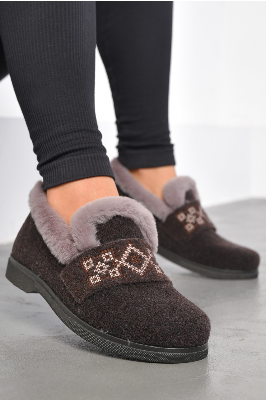 Капці жіночі на хутрі коричневого кольору з візерунком ТА-2101 186079