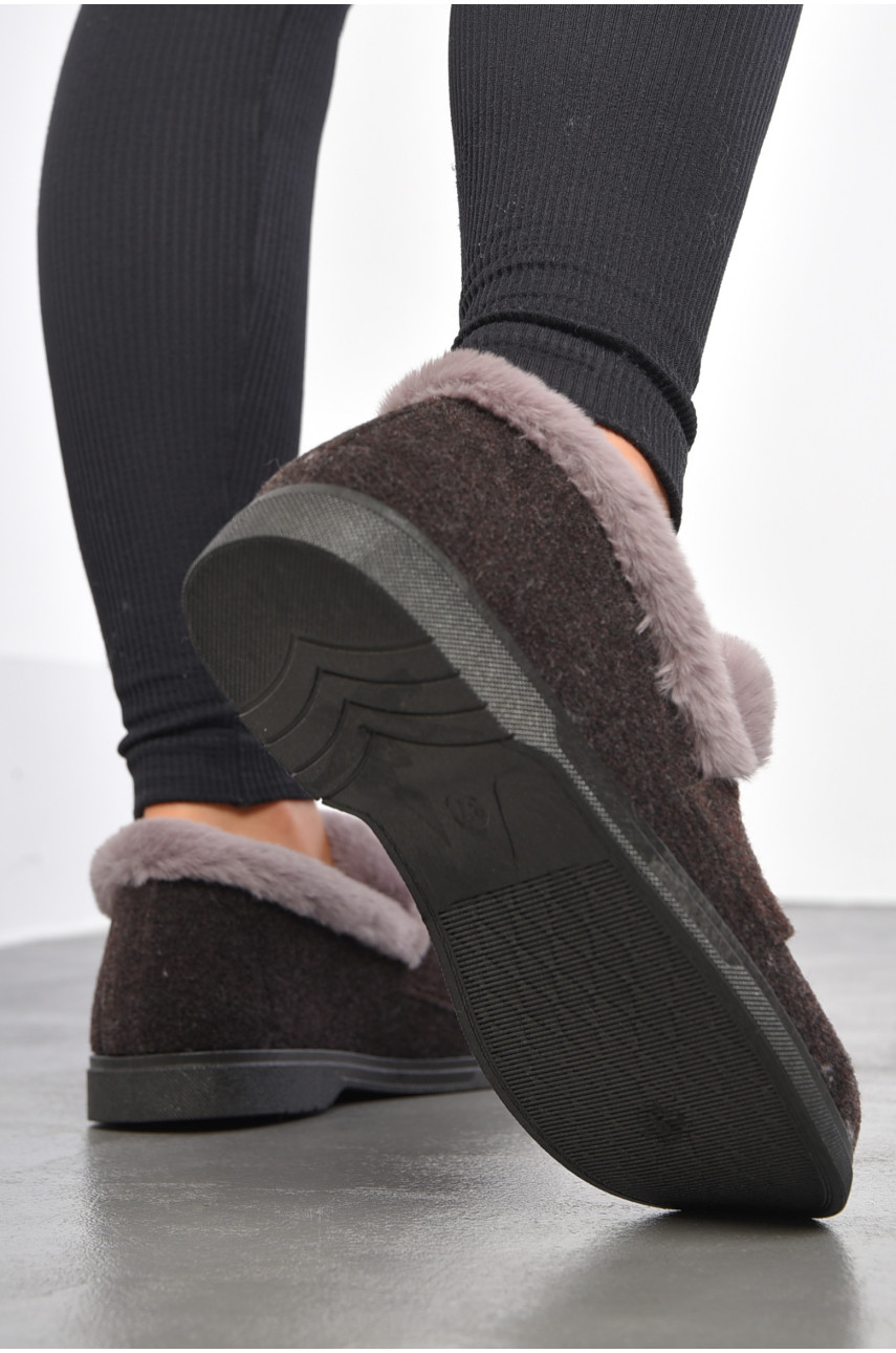 Капці жіночі на хутрі коричневого кольору з візерунком ТА-2101 186079