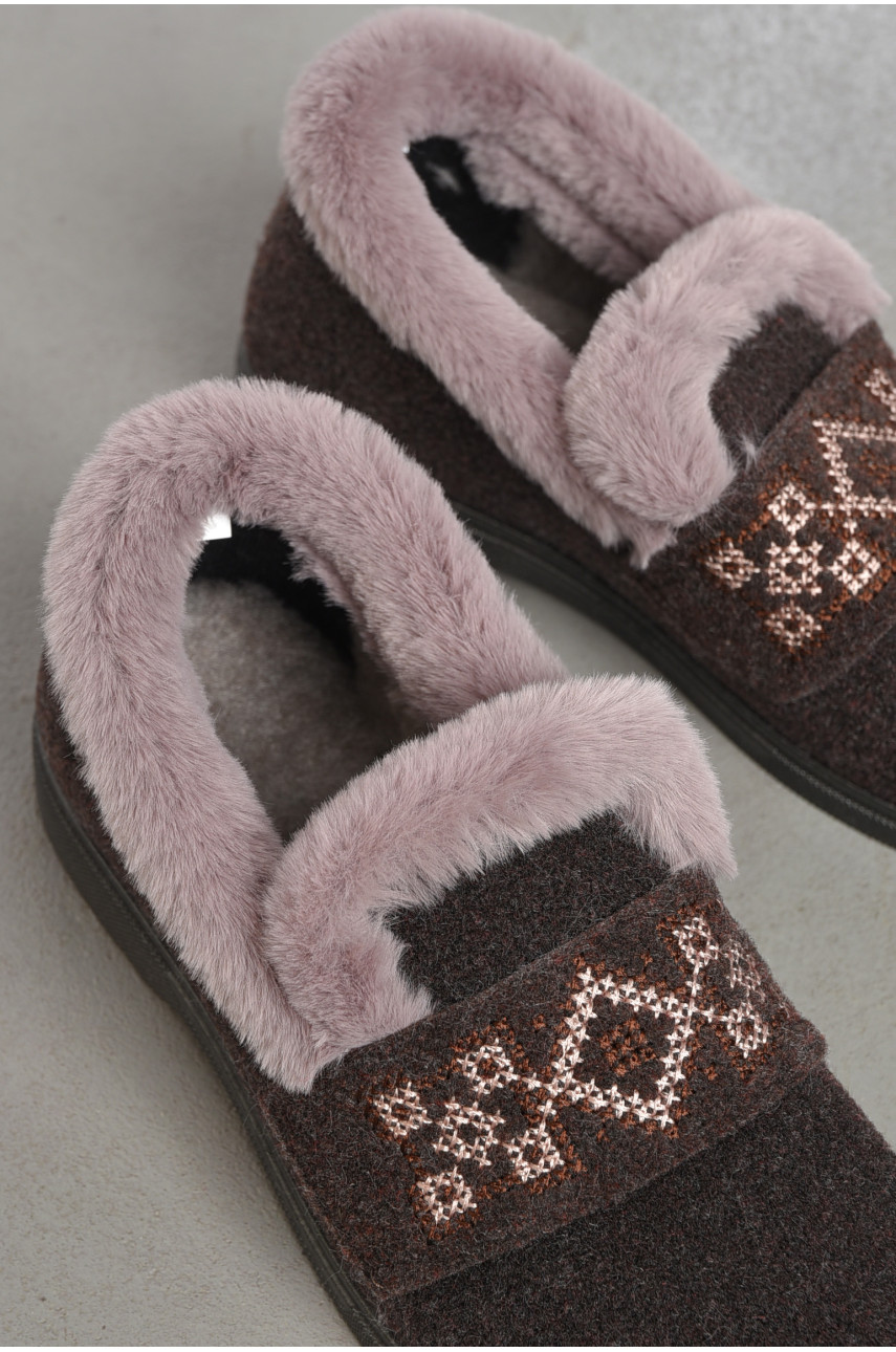 Капці жіночі на хутрі коричневого кольору з візерунком ТА-2101 186079