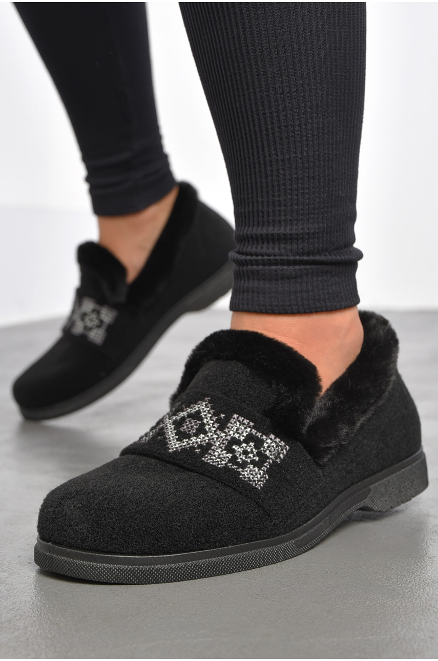 Капці жіночі на хутрі чорного кольору з візерунком ТА-2101 186085