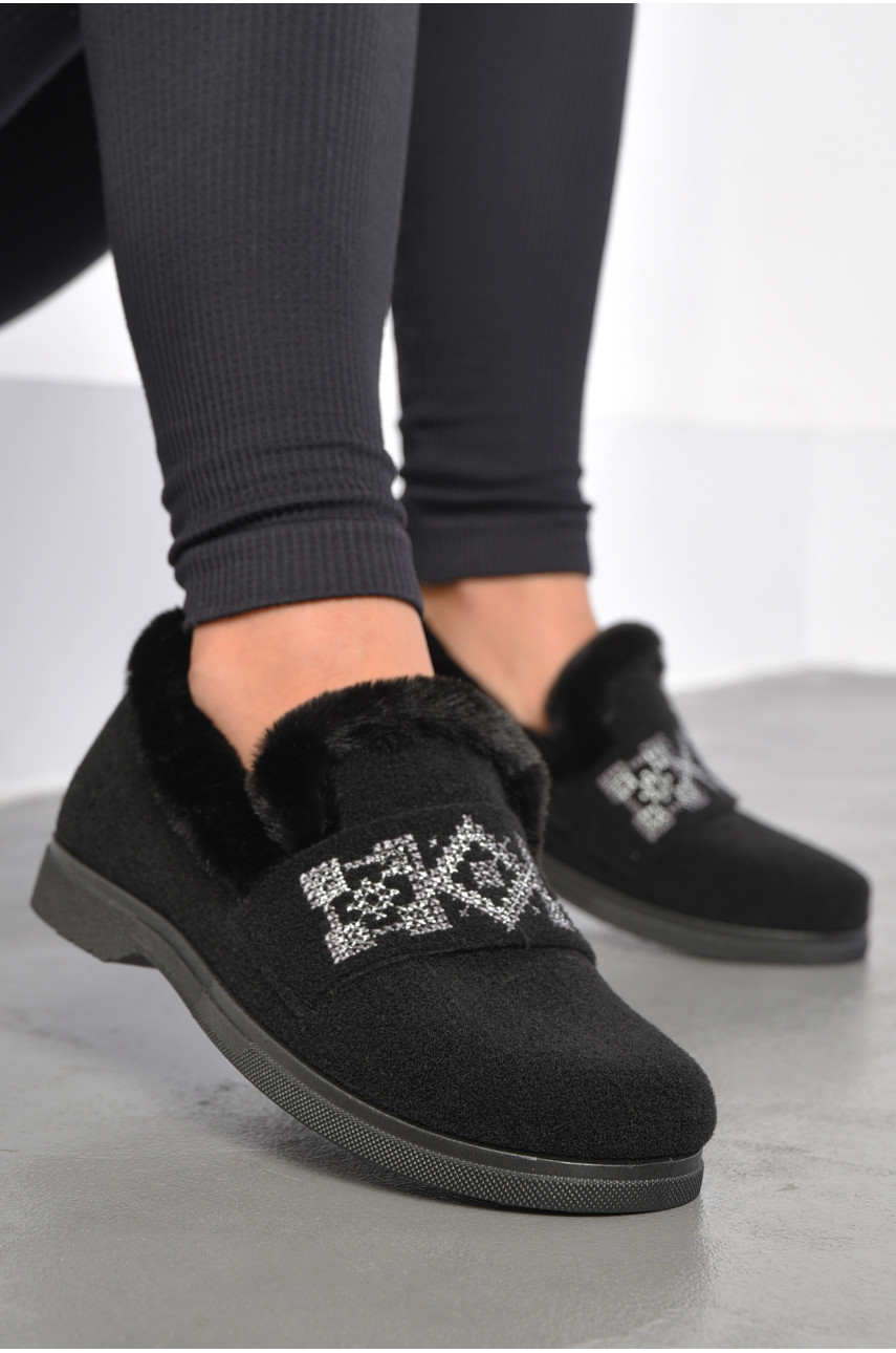Капці жіночі на хутрі чорного кольору з візерунком ТА-2101 186085
