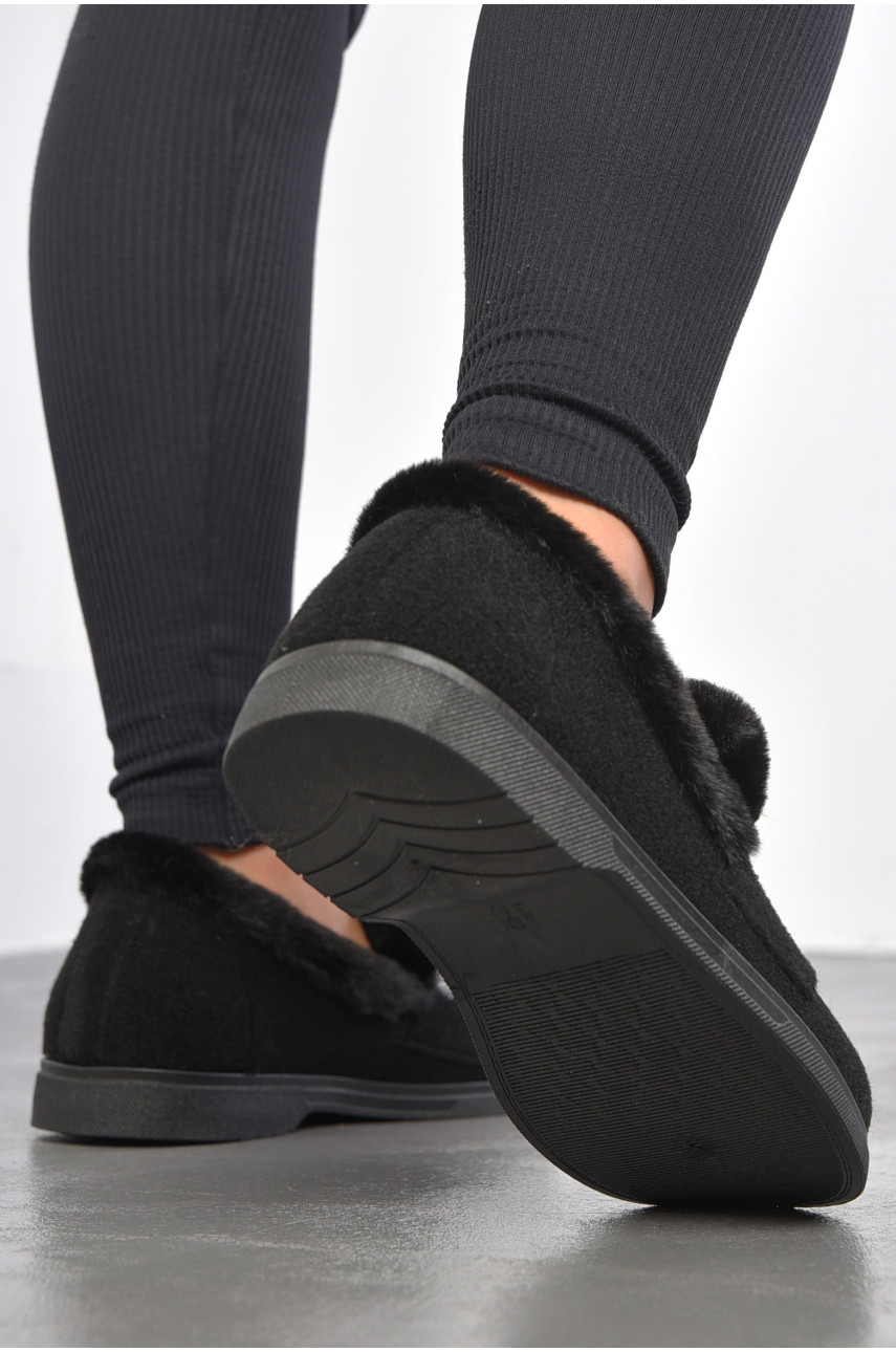 Капці жіночі на хутрі чорного кольору з візерунком ТА-2101 186085