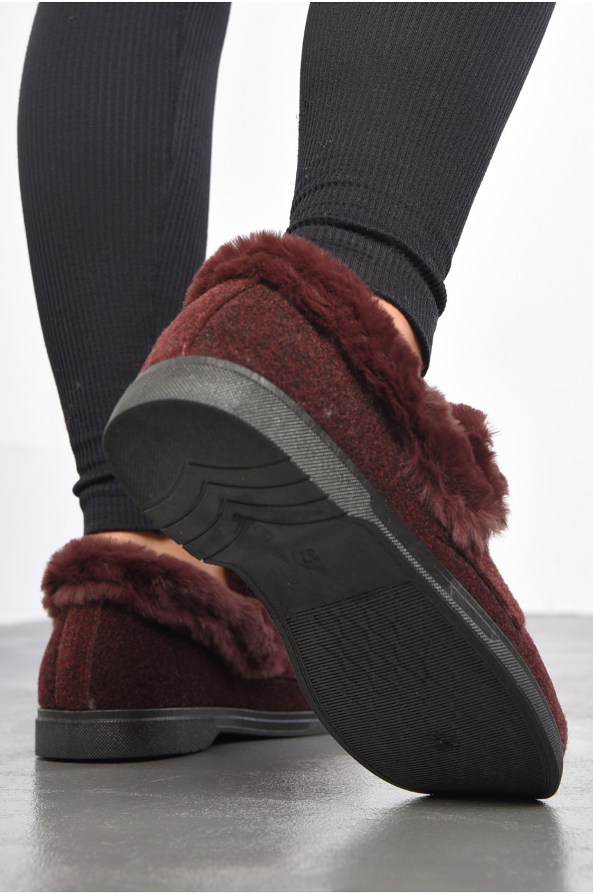Капці жіночі на хутрі бордового кольору з візерунком ТА-2101 186086