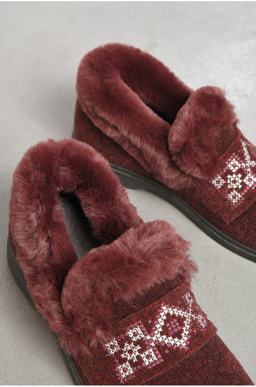 Капці жіночі на хутрі бордового кольору з візерунком ТА-2101 186086