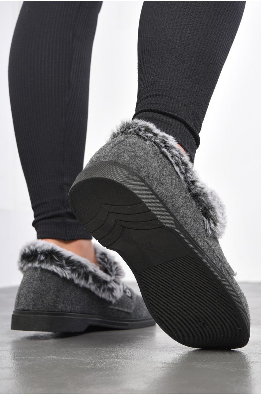 Капці жіночі на хутрі сірого кольору з візерунком ТА-2101 186087