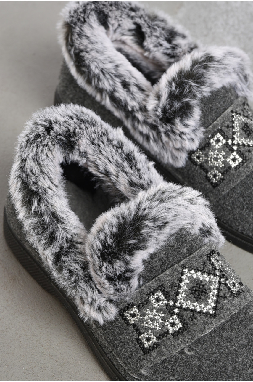 Капці жіночі на хутрі сірого кольору з візерунком ТА-2101 186087