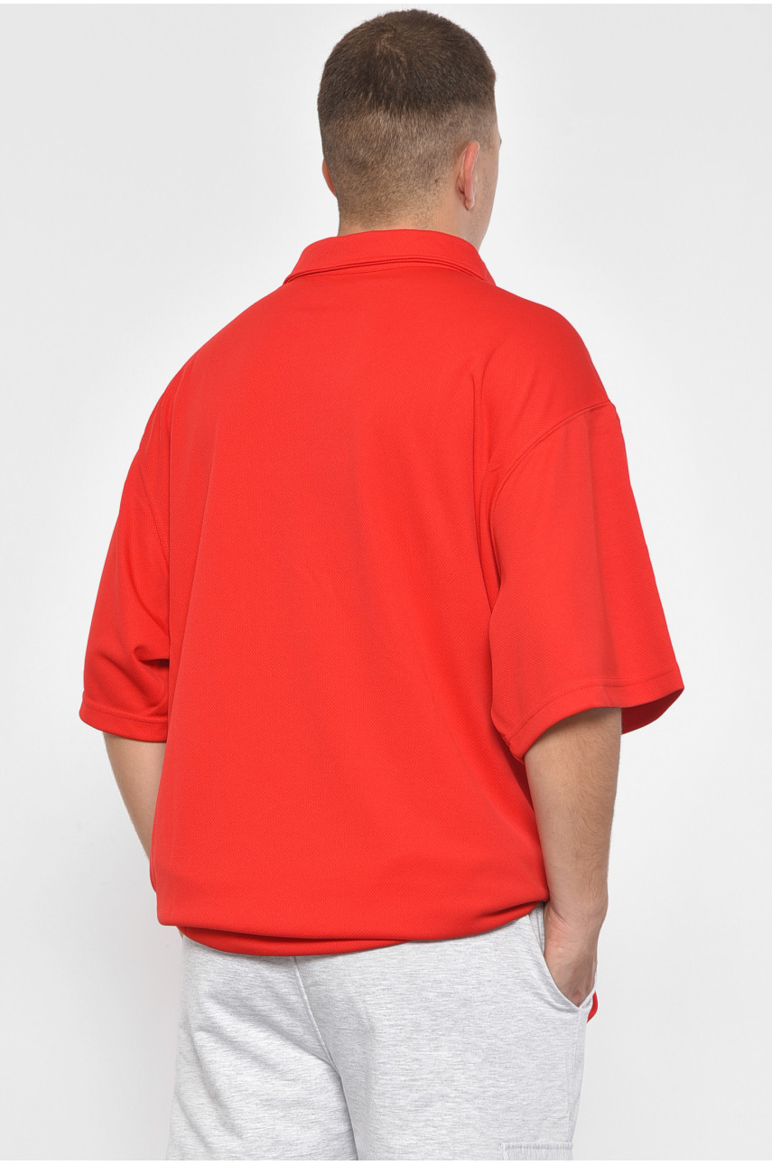 Футболка чоловіча батальна поло червоного кольору 186171 Футболка чоловіча батальна поло червоного кольору 186171