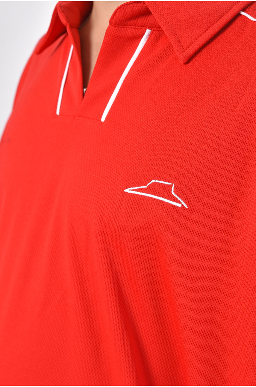 Футболка чоловіча батальна поло червоного кольору 186171 Футболка чоловіча батальна поло червоного кольору 186171