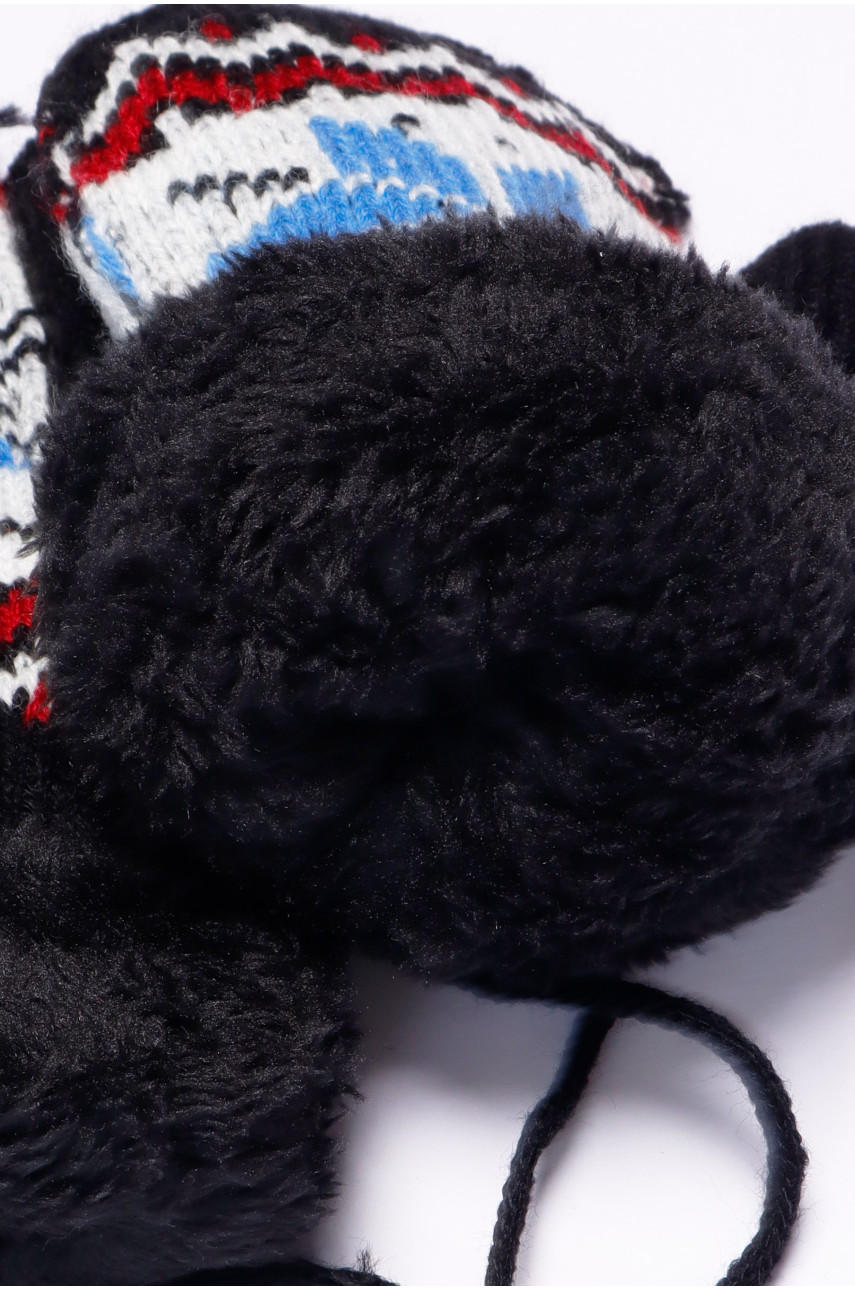 Рукавички дитячі на хутрі чорного кольору з малюнком 186499