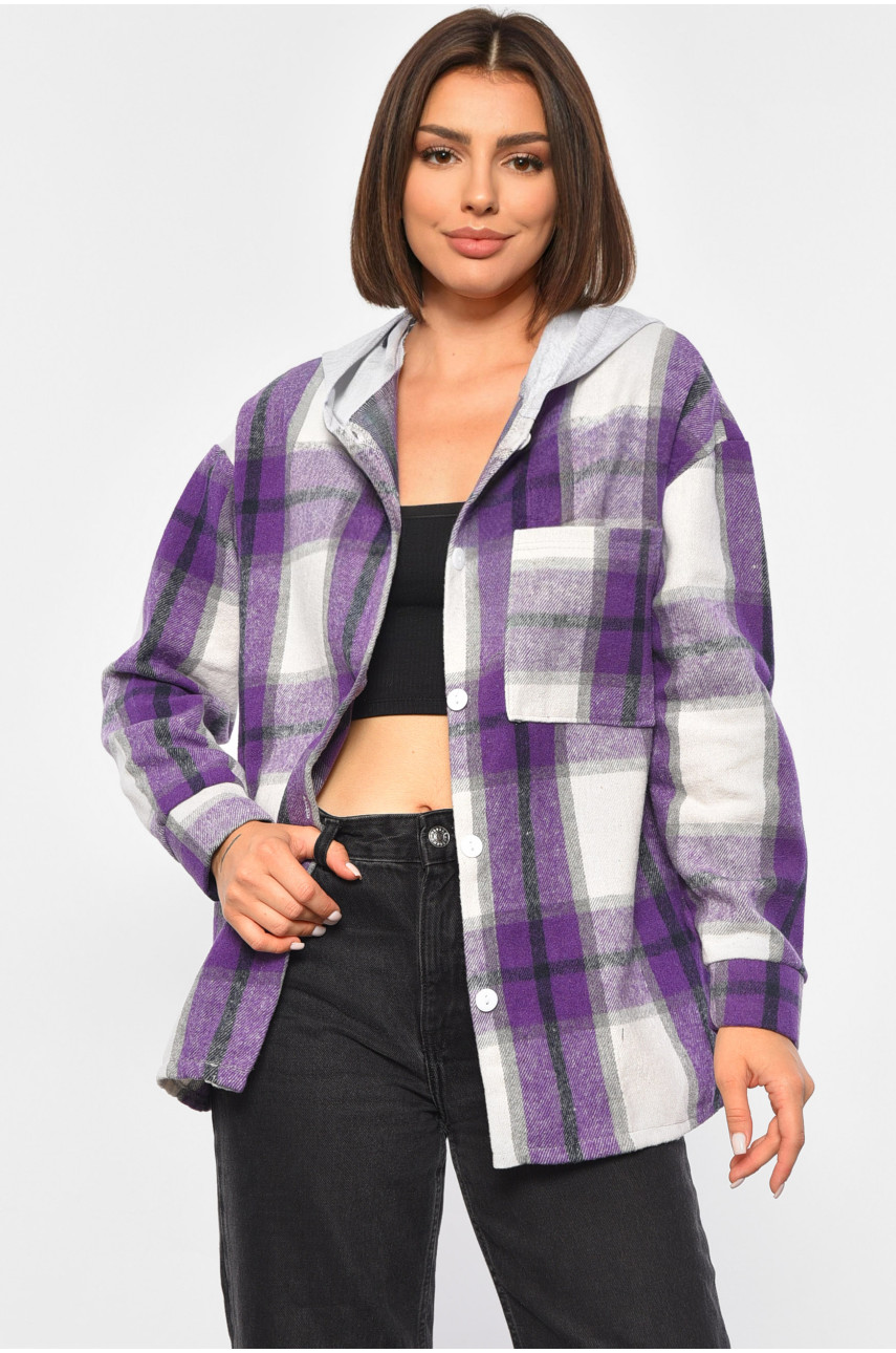 Рубашка женская в клетку фиолетового цвета 186672 Рубашка женская в клетку фиолетового цвета 186672