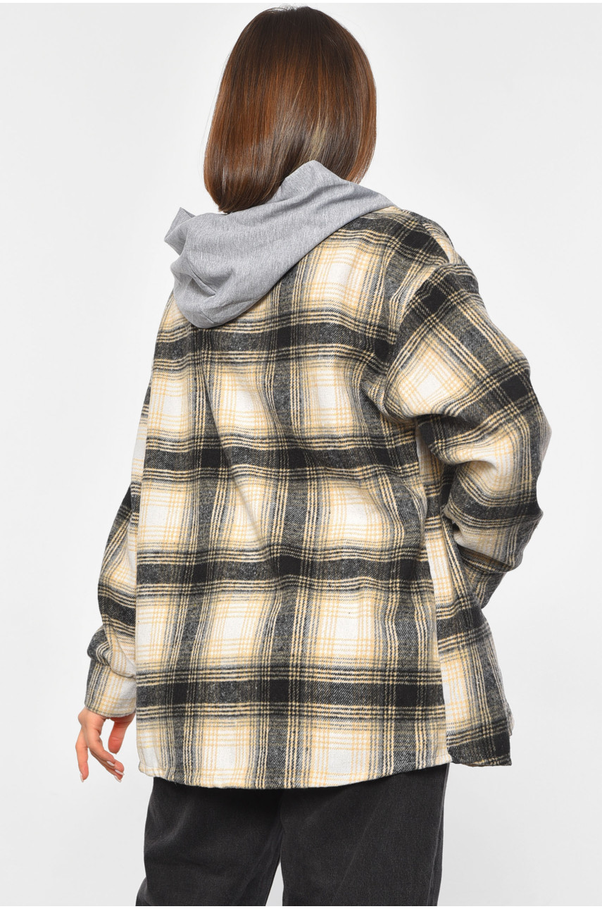 Женская рубашка батальная в клетку черного цвета 186679 Женская рубашка батальная в клетку черного цвета 186679