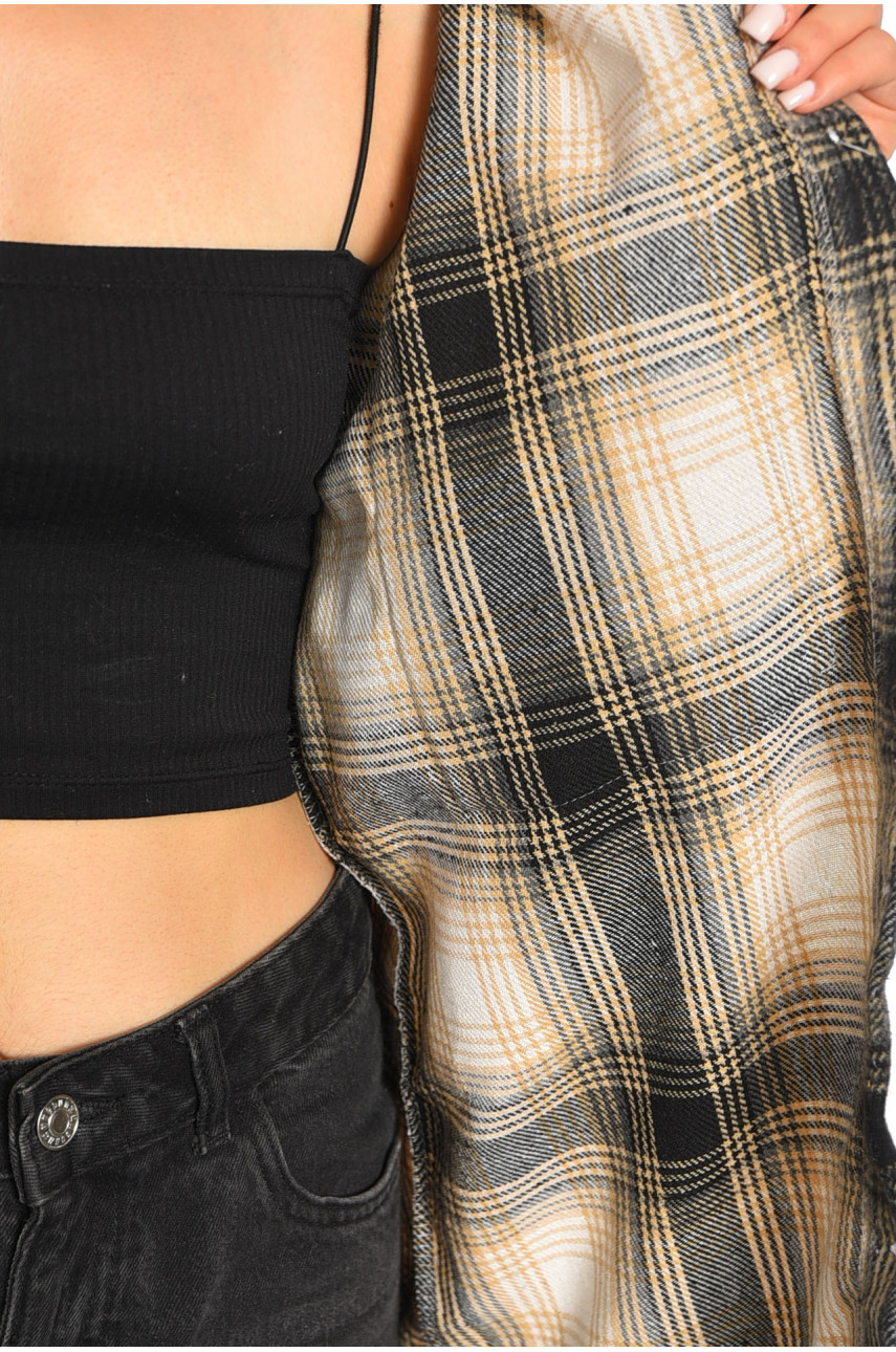 Женская рубашка батальная в клетку черного цвета 186679 Женская рубашка батальная в клетку черного цвета 186679