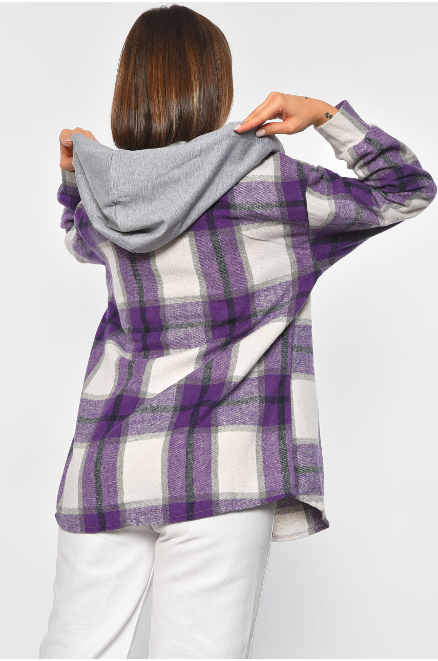 Женская рубашка батальная в клетку фиолетового цвета 186680 Женская рубашка батальная в клетку фиолетового цвета 186680