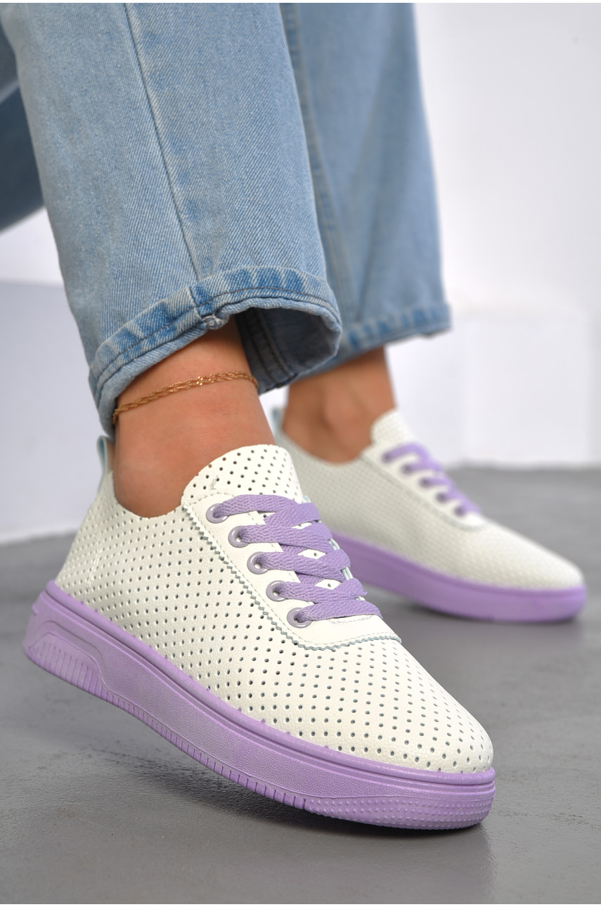 Мокасини жіночі біло-бузкового кольору на шнурівці 561-4 186758 Мокасини жіночі біло-бузкового кольору на шнурівці 561-4 186758