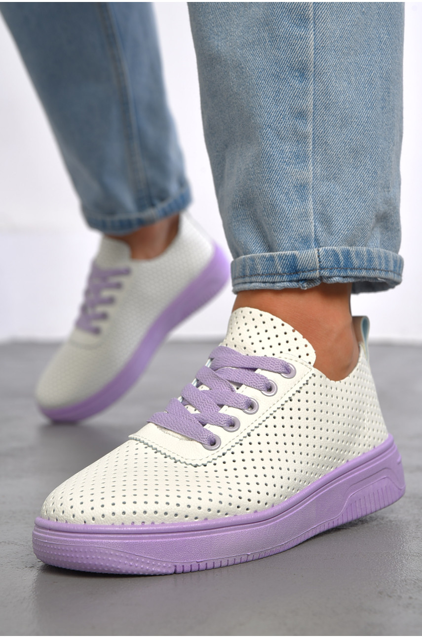 Мокасини жіночі біло-бузкового кольору на шнурівці 561-4 186758 Мокасини жіночі біло-бузкового кольору на шнурівці 561-4 186758