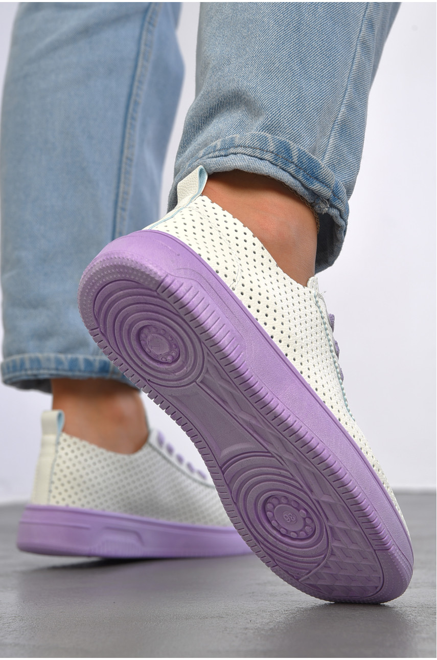 Мокасини жіночі біло-бузкового кольору на шнурівці 561-4 186758 Мокасини жіночі біло-бузкового кольору на шнурівці 561-4 186758