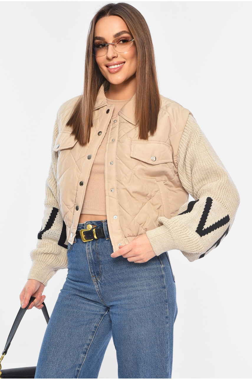 Куртка женская с вязаным рукавом демісезонна кольору мокко 5442 186888