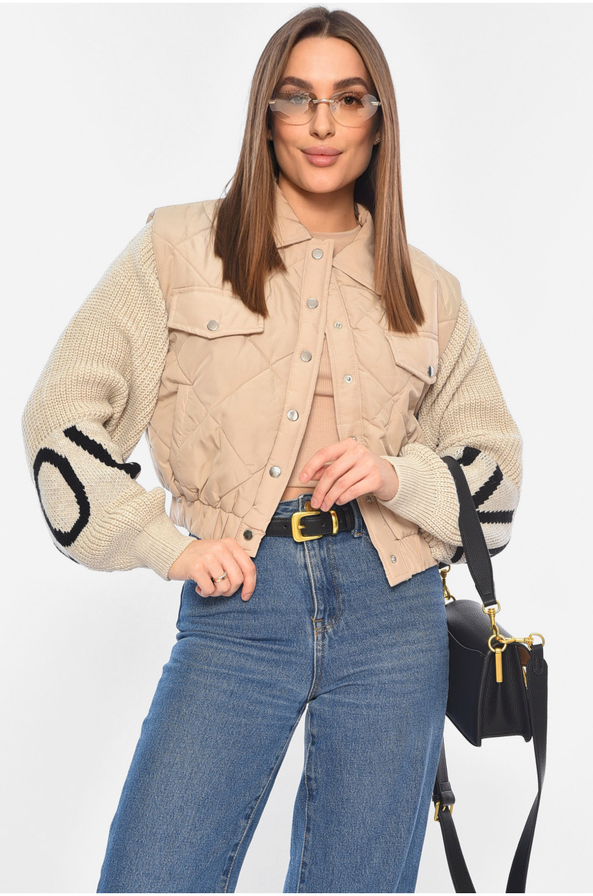 Куртка женская с вязаным рукавом демісезонна кольору мокко 5442 186888