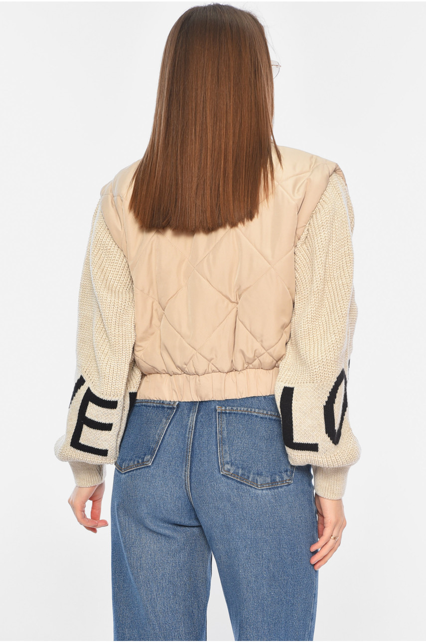 Куртка женская с вязаным рукавом демісезонна кольору мокко 5442 186888