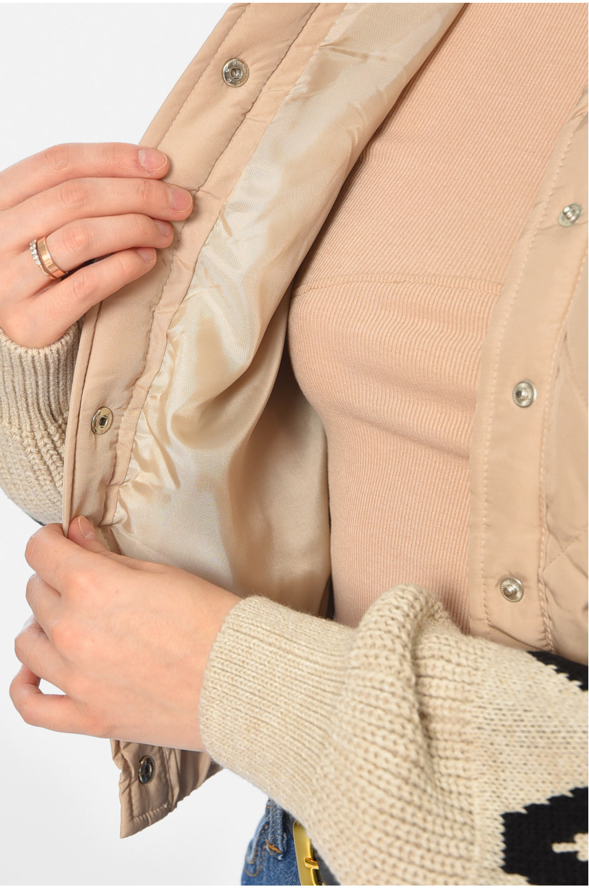 Куртка женская с вязаным рукавом демісезонна кольору мокко 5442 186888