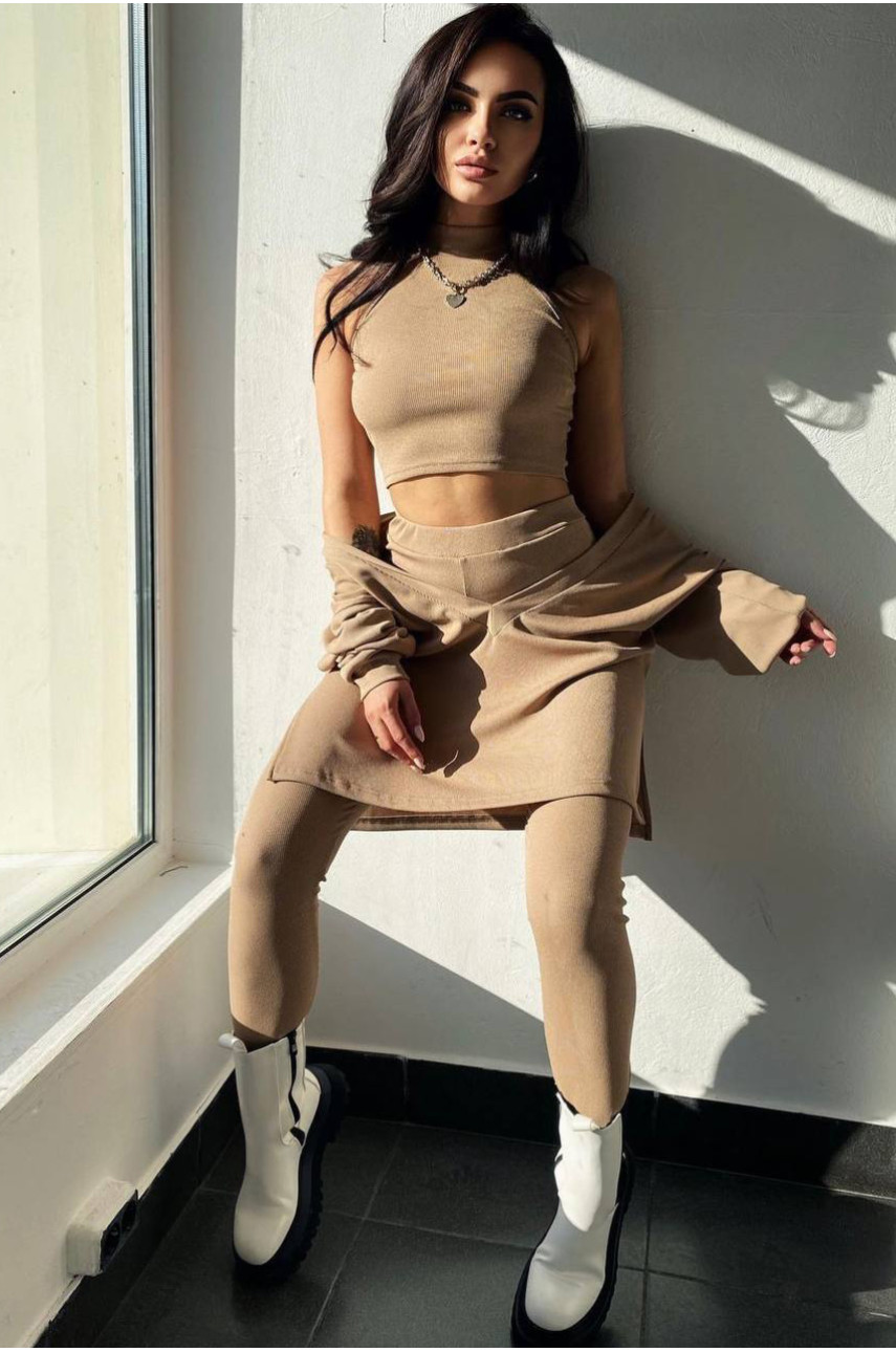 Костюм жіночий у рубчик бежевого кольору 1313 186908 Костюм жіночий у рубчик бежевого кольору 1313 186908