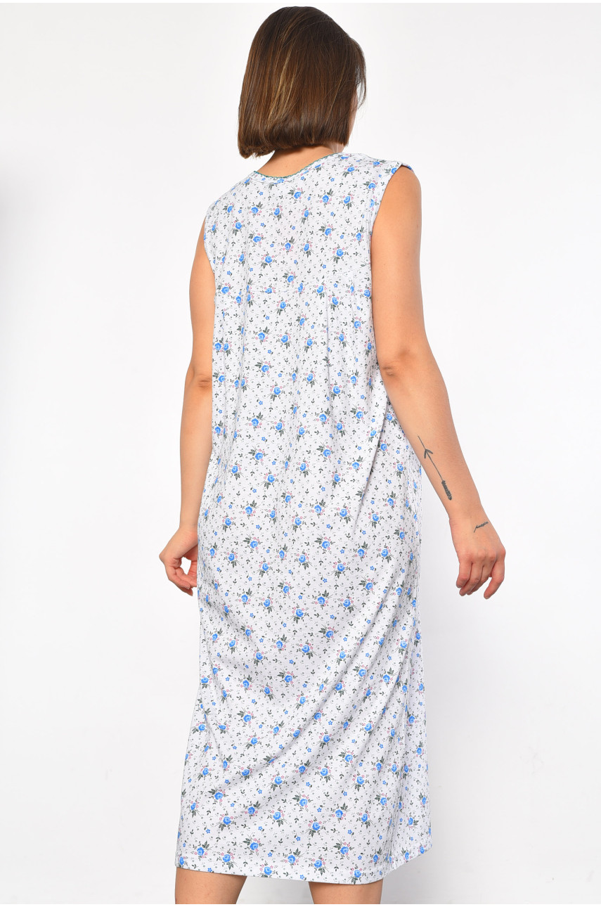 Нічна сорочка напівбатальна жіноча білого кольору з квітковим принтом 153 186941 Нічна сорочка напівбатальна жіноча білого кольору з квітковим принтом 153 186941
