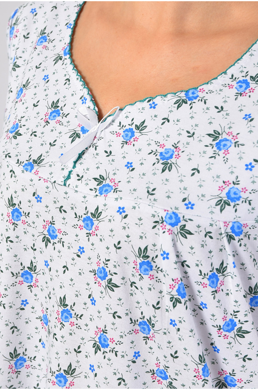 Нічна сорочка напівбатальна жіноча білого кольору з квітковим принтом 153 186941 Нічна сорочка напівбатальна жіноча білого кольору з квітковим принтом 153 186941