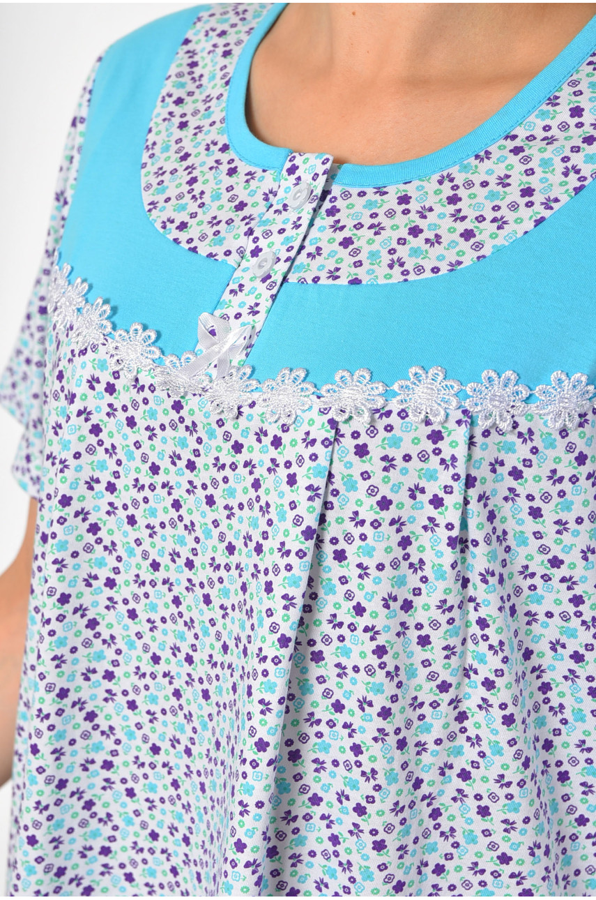 Ночнушка женская полубатальная белого цвета с цветочным принтом 018 186957