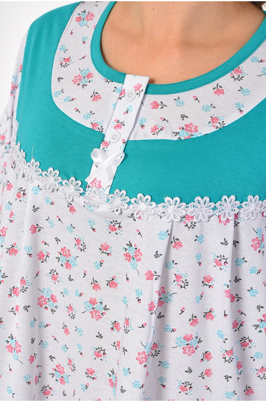 Нічна сорочка напівбатальна жіноча білого  кольору з квітковим принтом 018 186959