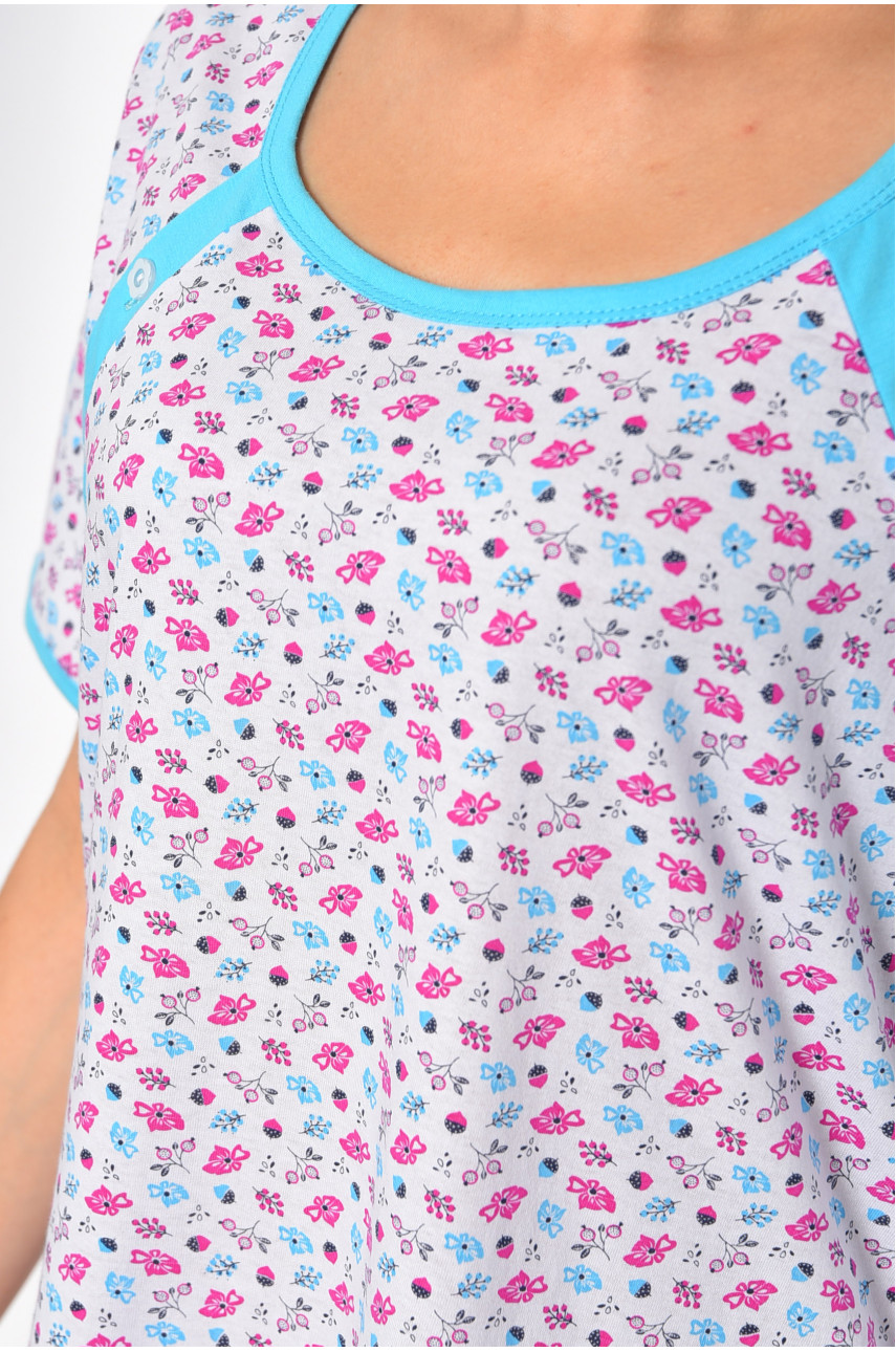 Ночнушка женская полубатальная белого цвета с цветочным принтом 184 186974