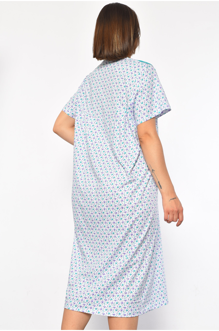 Нічна сорочка напівбатальна жіноча білого кольору з квітковим принтом 104 186999 Нічна сорочка напівбатальна жіноча білого кольору з квітковим принтом 104 186999