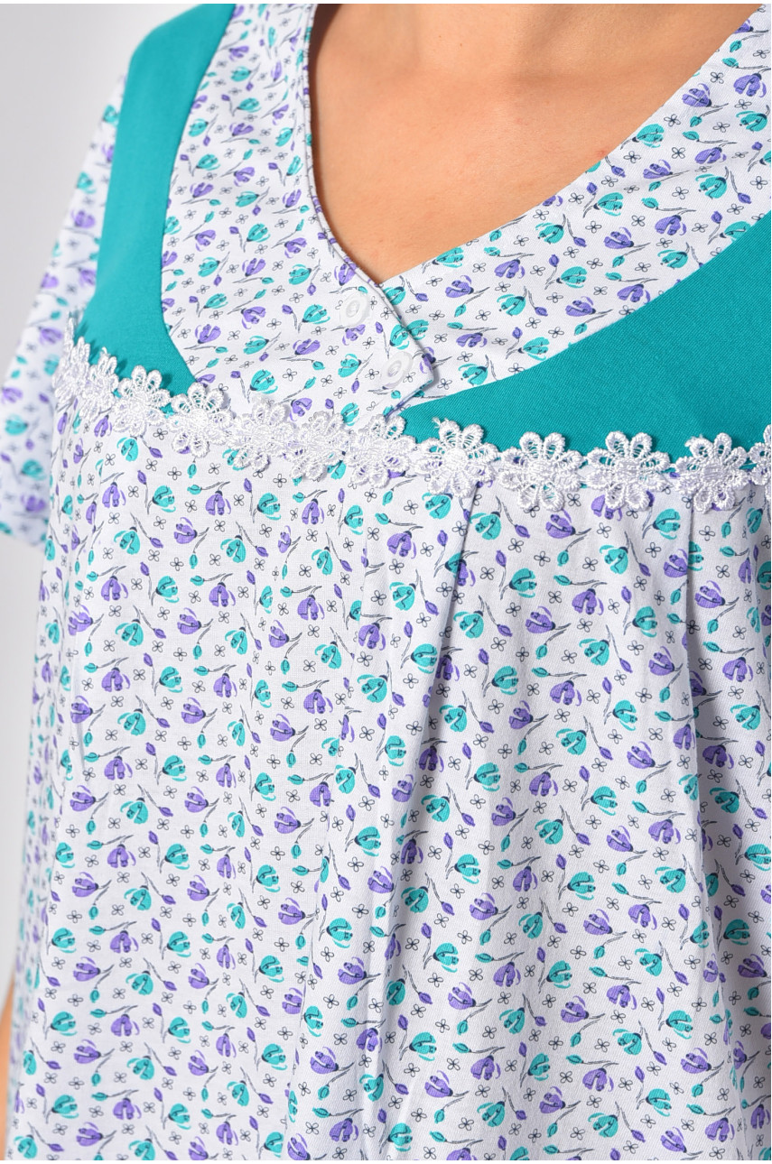 Нічна сорочка напівбатальна жіноча білого кольору з квітковим принтом 104 186999 Нічна сорочка напівбатальна жіноча білого кольору з квітковим принтом 104 186999