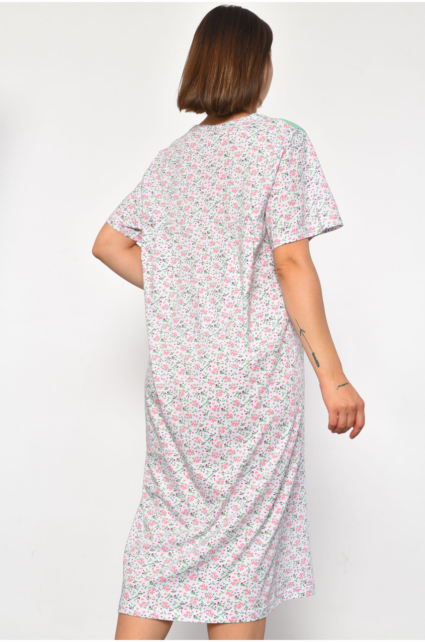 Нічна сорочка напівбатальна жіноча білого кольору з квітковим принтом 104 187000 Нічна сорочка напівбатальна жіноча білого кольору з квітковим принтом 104 187000