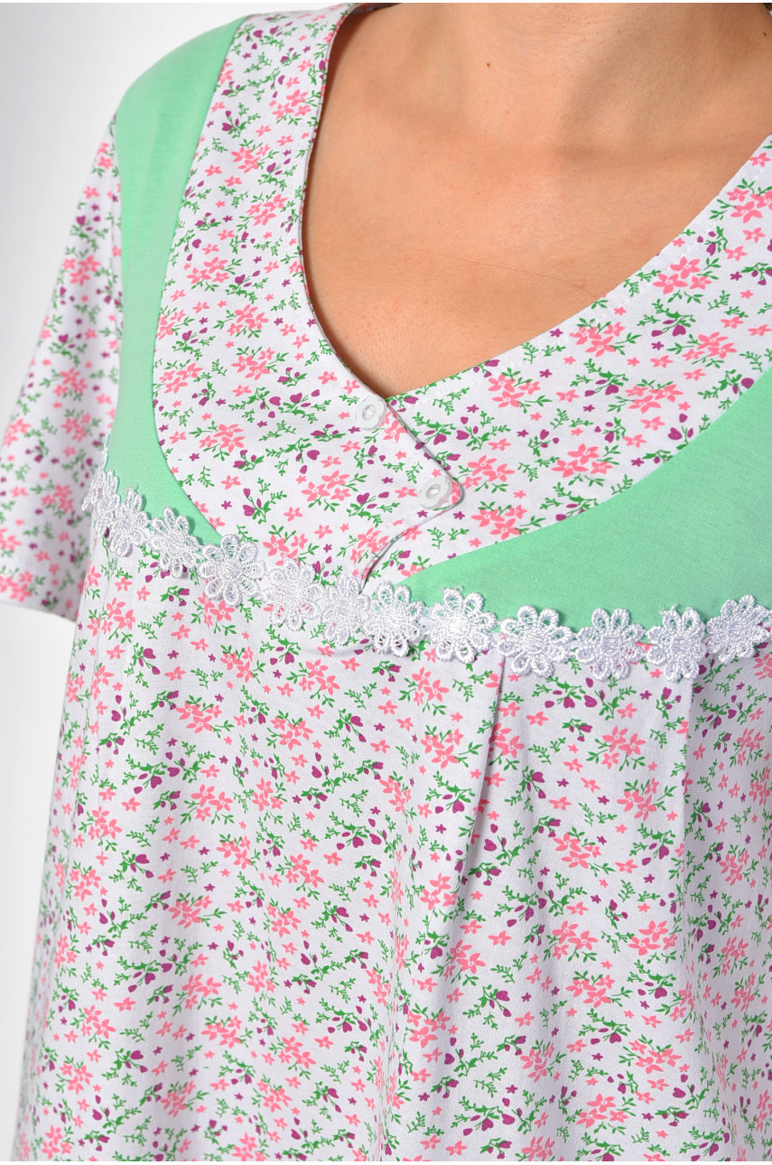 Нічна сорочка напівбатальна жіноча білого кольору з квітковим принтом 104 187000 Нічна сорочка напівбатальна жіноча білого кольору з квітковим принтом 104 187000