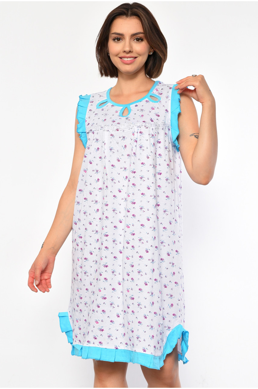 Ночнушка женская полубатальная белого цвета с цветочным принтом 130 187002 Ночнушка женская полубатальная белого цвета с цветочным принтом 130 187002
