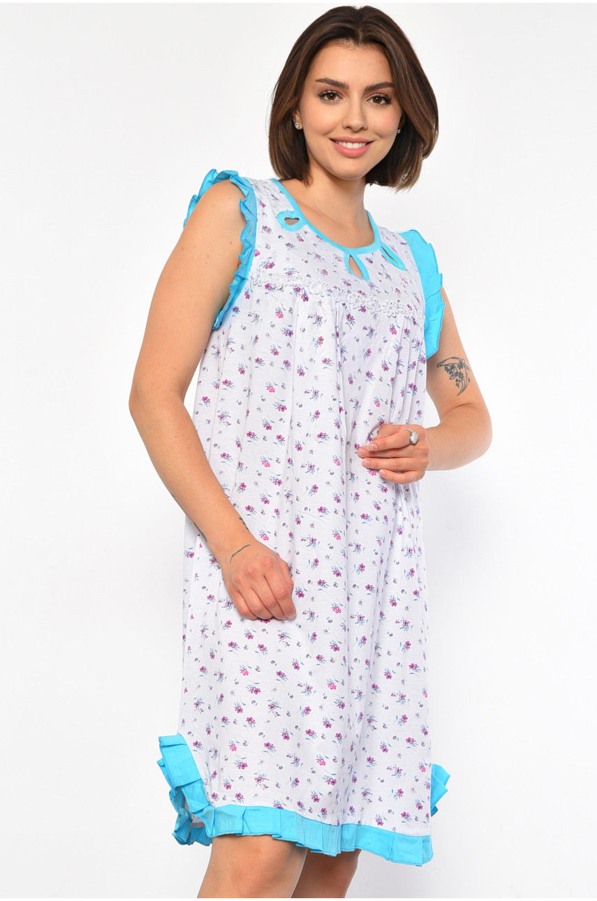 Ночнушка женская полубатальная белого цвета с цветочным принтом 130 187002 Ночнушка женская полубатальная белого цвета с цветочным принтом 130 187002