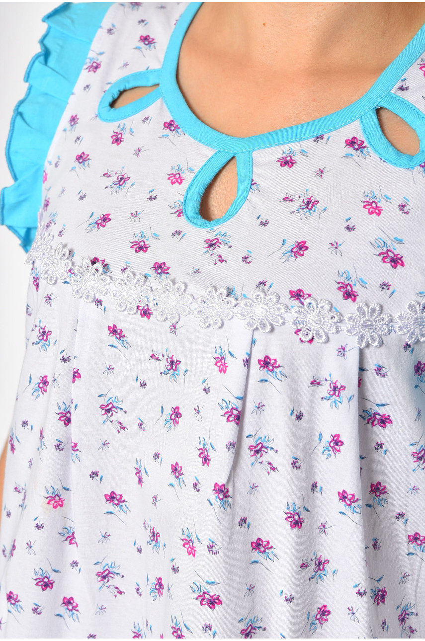 Ночнушка женская полубатальная белого цвета с цветочным принтом 130 187002 Ночнушка женская полубатальная белого цвета с цветочным принтом 130 187002